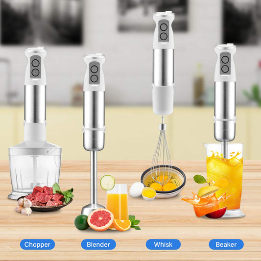 4-in-1 Hand Blender Stainless Steel Stem with Chopper (Whisk 6-Speed,500W ,Smoothie Maker& Puree Meat Vegetable Egg for Infant
